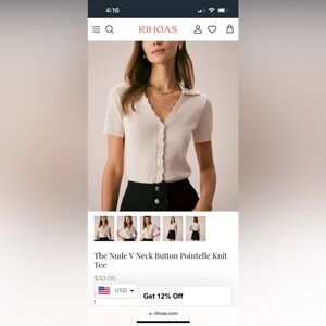 Rihoas Nude Pointelle Nude Knit Top